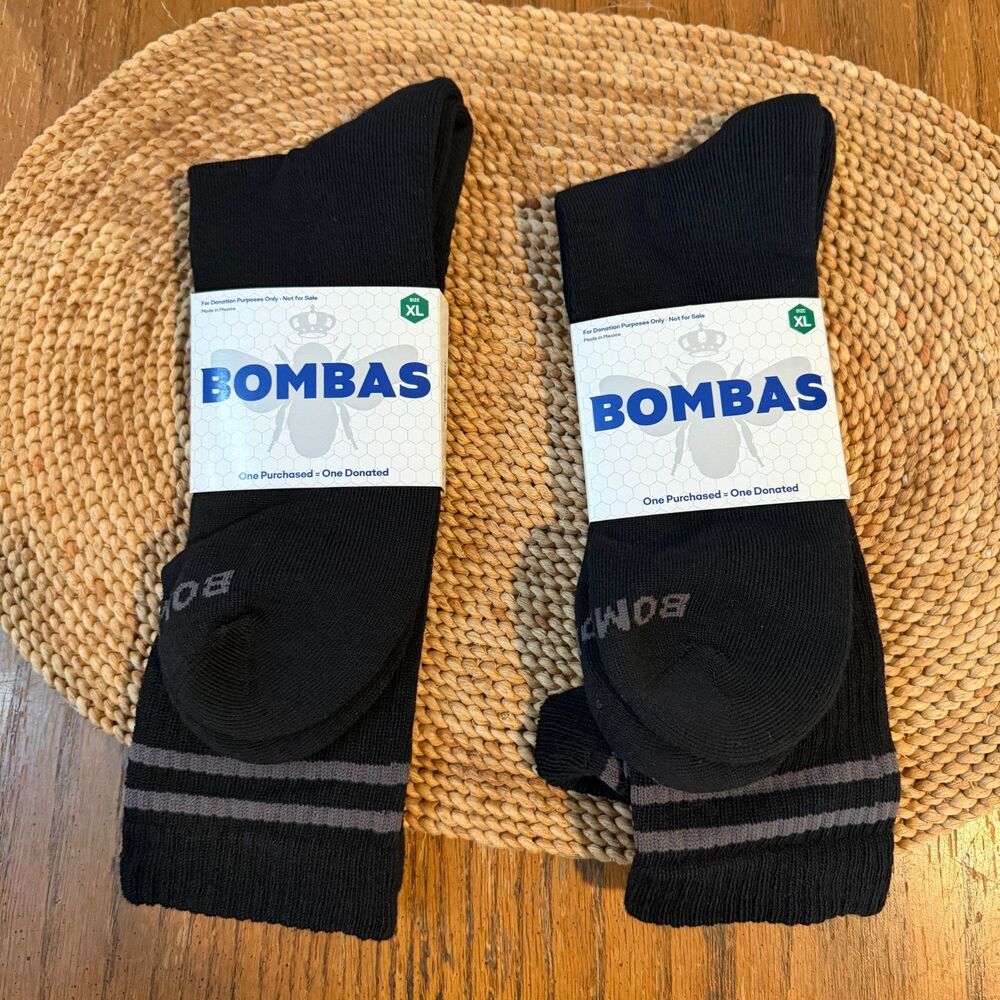 Bombas Men’s XL Black Crew Socks 2 Pairs Cushioned Arch Support NEW